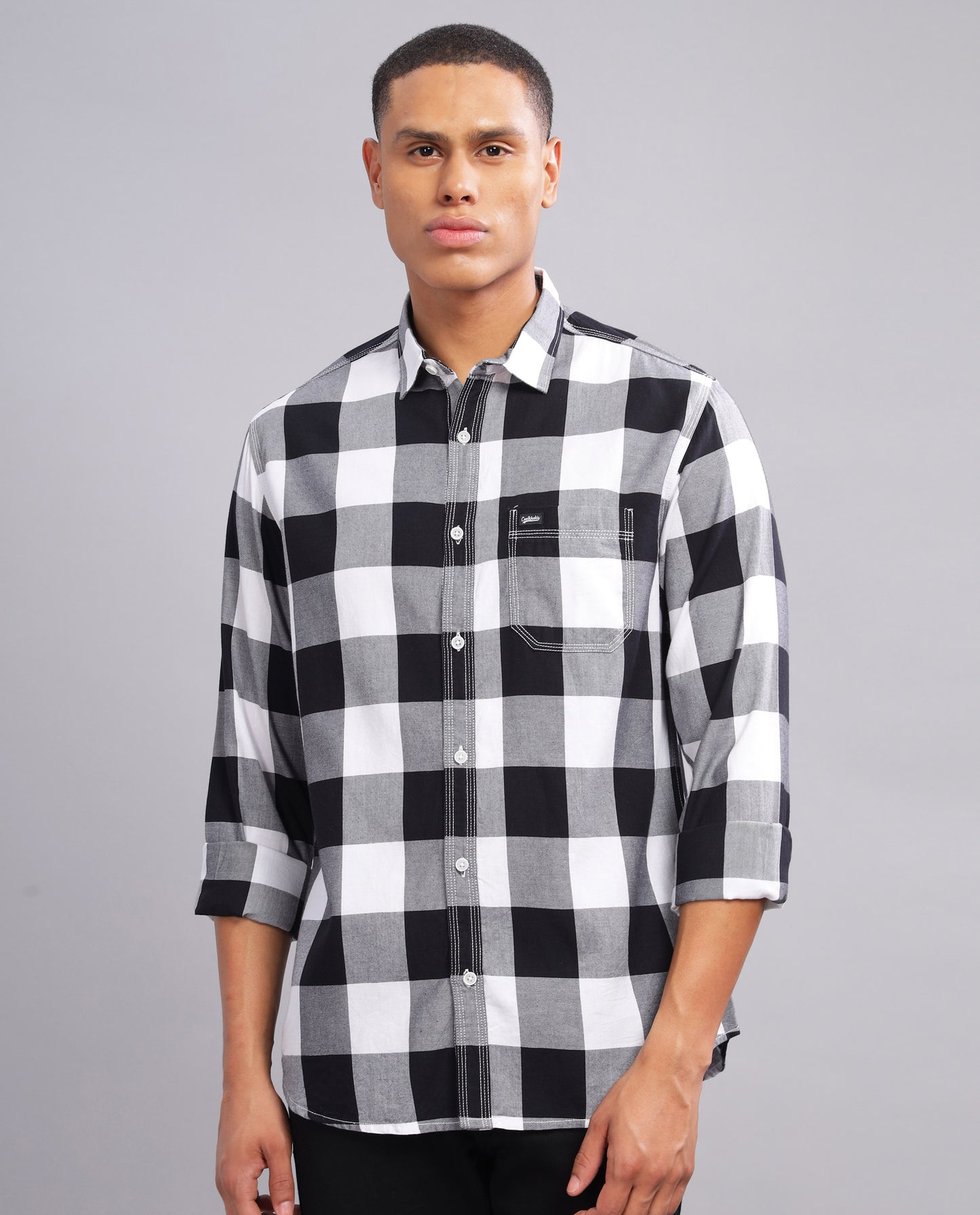 Men's  Oxford Checked Slim Fit Shirt - (Black)