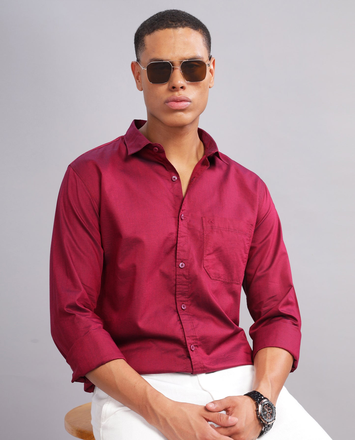 Bright Maroon Giza Cotton Slim Fit Shirt