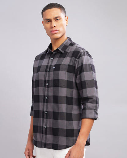 Men's Oxford Checked Slim Fit Shirt - Grey