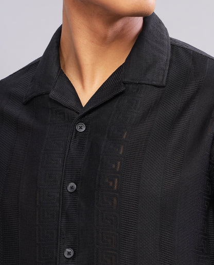 Men's Mesh Casual Slim Fit Shirt-Black