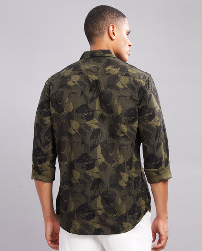 Men’s Floral Print Slim Fit Shirt - (Green)