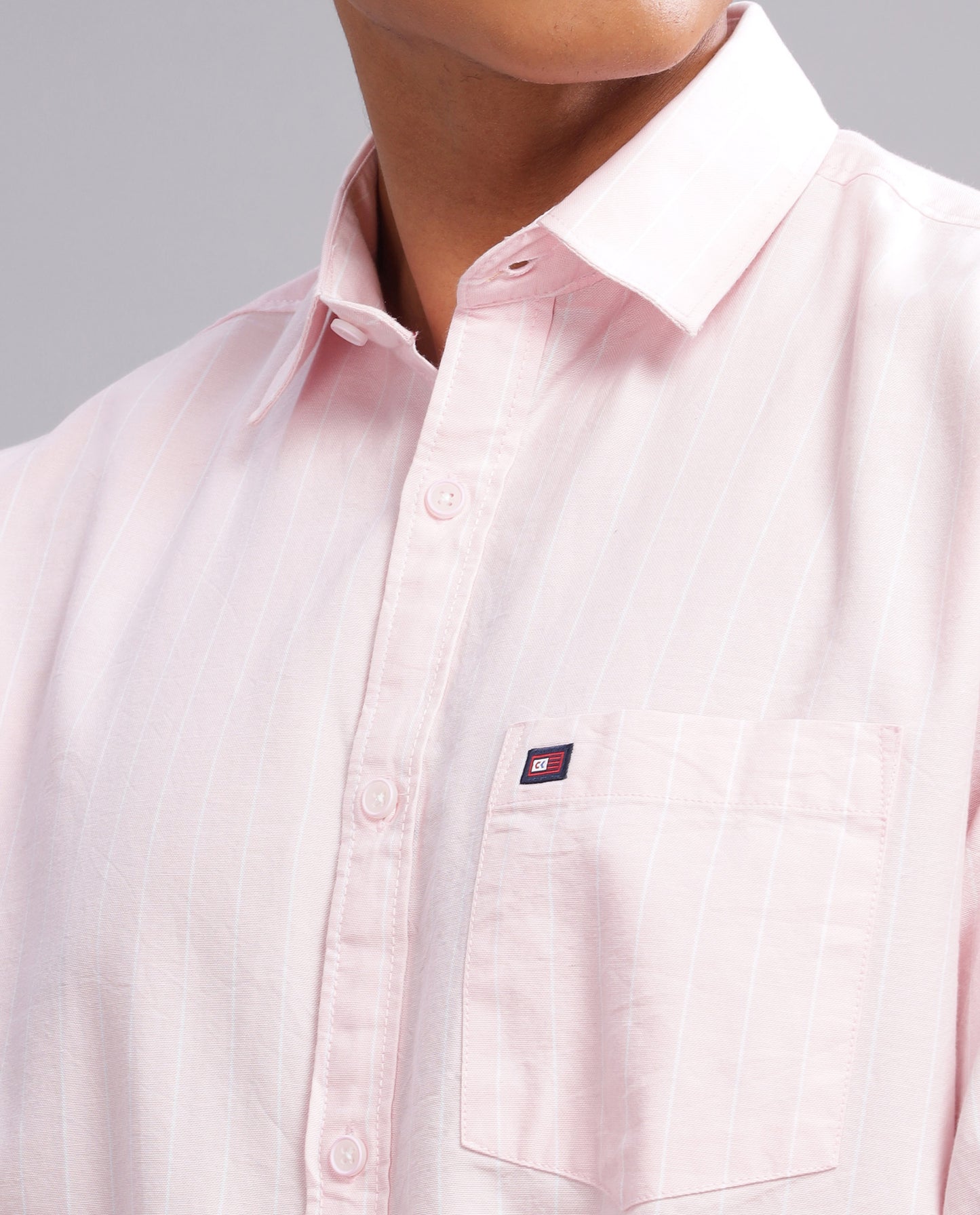 Men's Oxford Strips Slim Fit Shirt - Pink & White