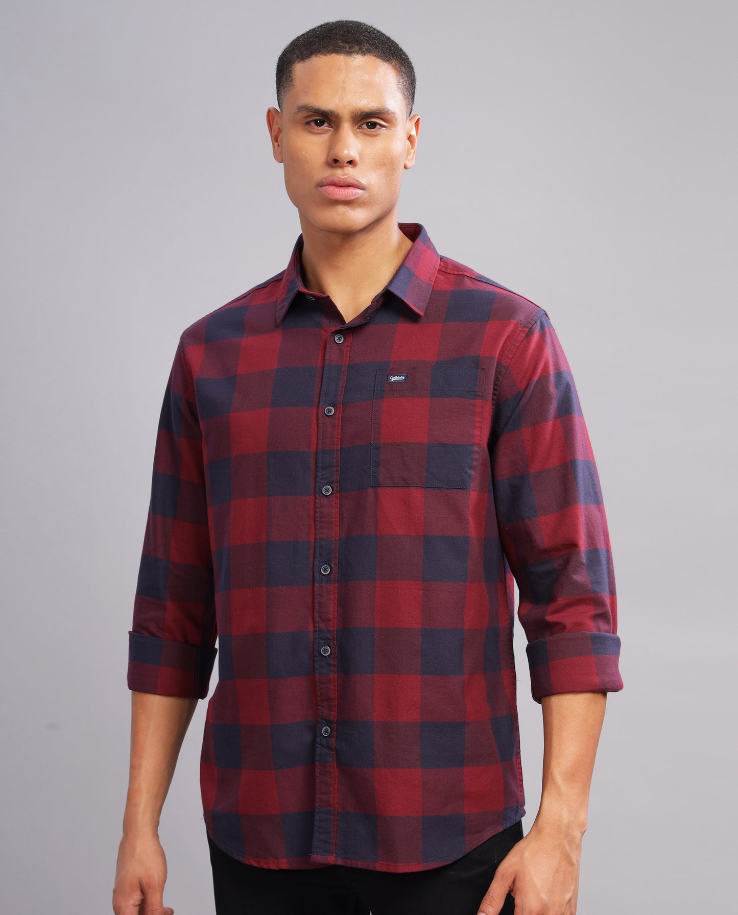 Men's  Oxford Checked Slim Fit Shirt -Red