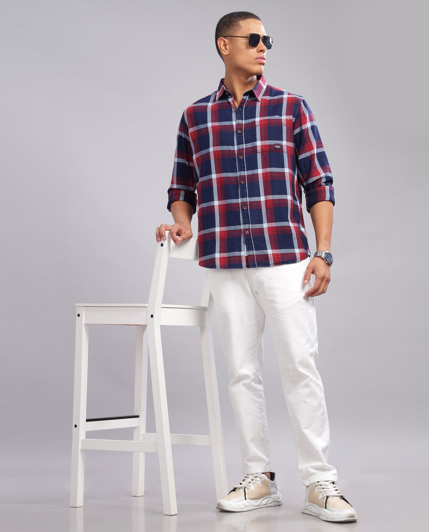 Men's Indigo Checked Slim Fit Shirt - Blue and Red