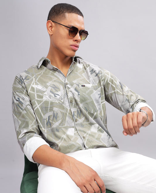 Men’s Digital Cord Print Slim Fit Shirt - Green