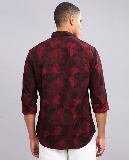 Men’s Floral Print Slim Fit Shirt - (Red )