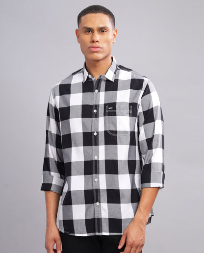 Men's Oxford Checked Slim Fit Shirt - Black