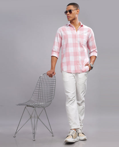 Men's Checked Slim Fit Shirt - Pink