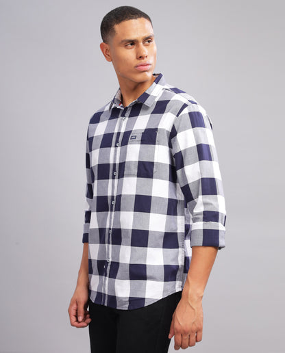 Men's  Oxford Checked Slim Fit Shirt - (Violet)