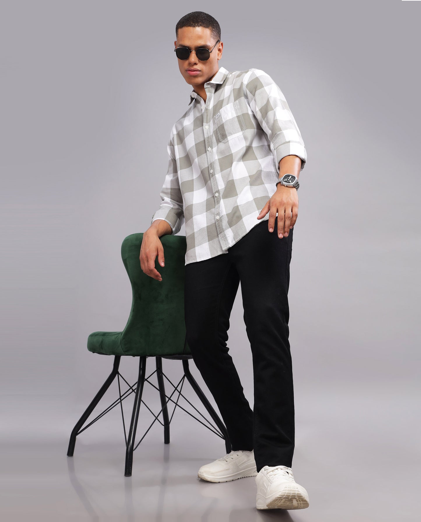 Men's  Checked Slim Fit Shirt - (Grey)