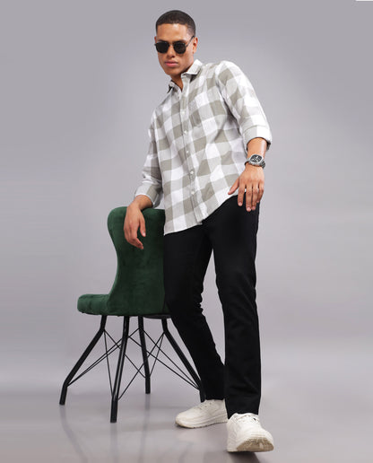 Men's  Checked Slim Fit Shirt - (Grey)