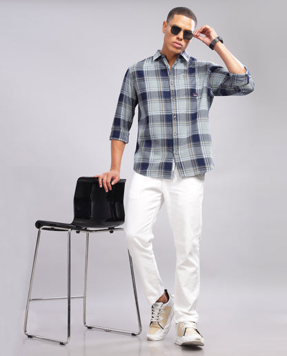 Men's Indigo Checked Slim Fit Shirt - Blue and Grey