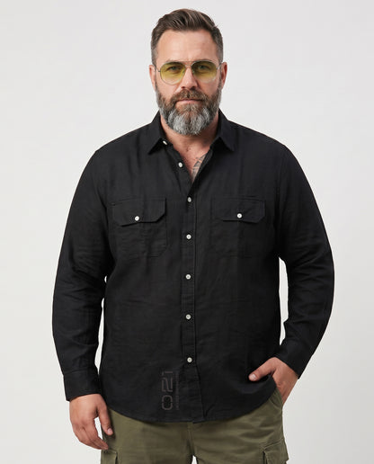 Men's Plus Size Pure Cotton Casual Shirt (Black)