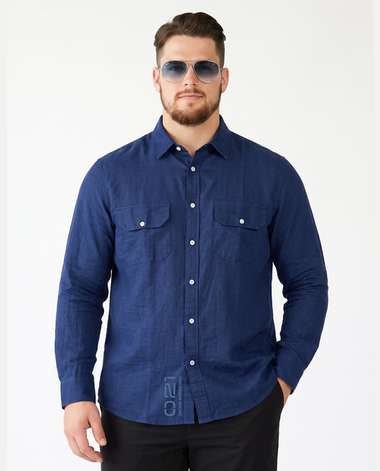 Men's Plus Size Pure Cotton Casual Shirt (Blue)