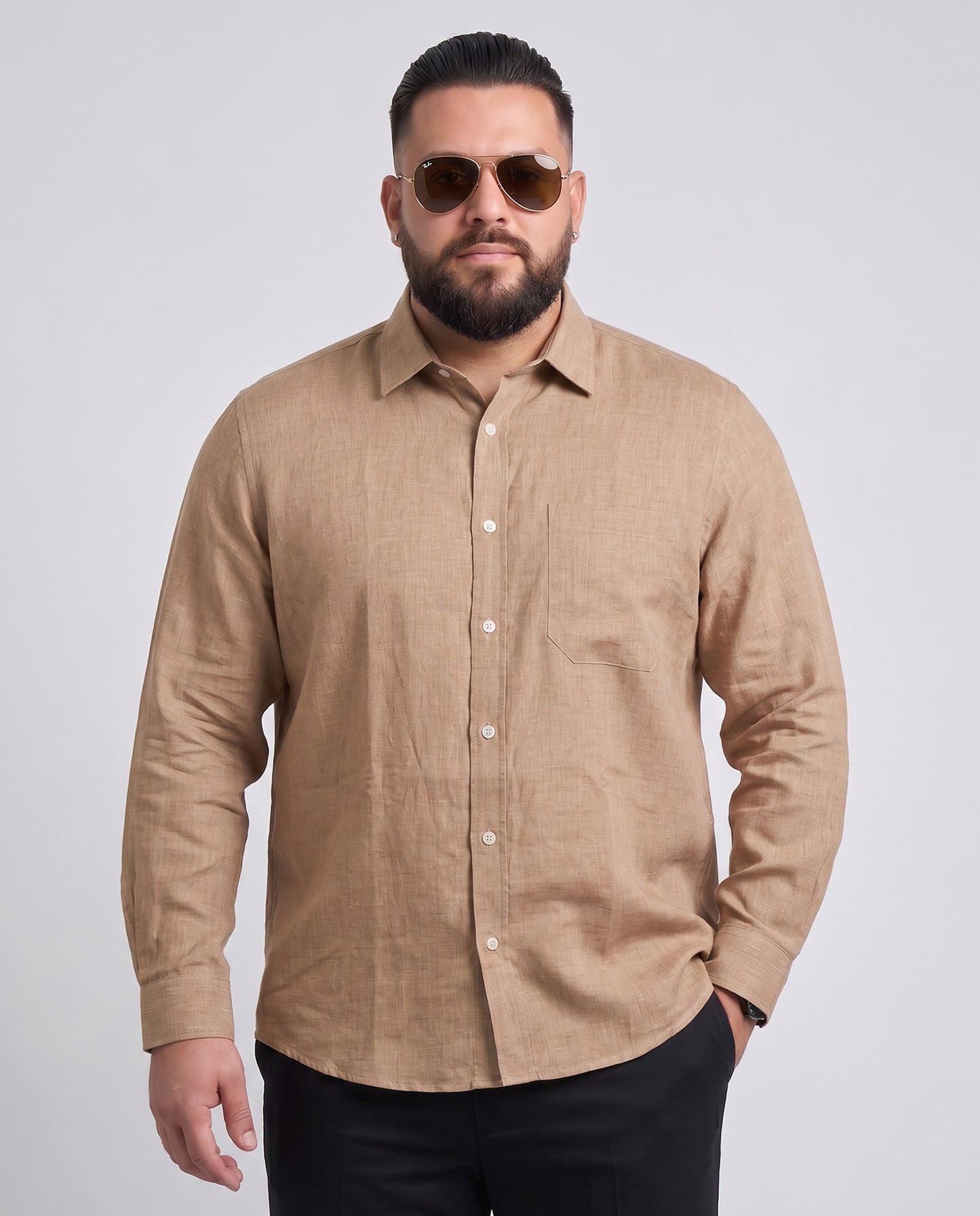 Men's Brown Cotton Lenin Shirt