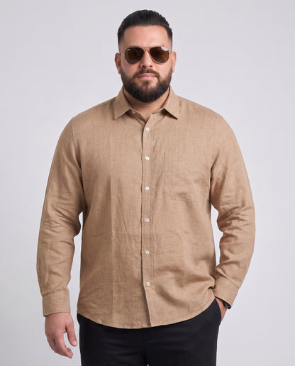 Men's Brown Cotton Lenin Shirt