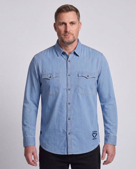 Washed Denim Shirt (Ice Blue)