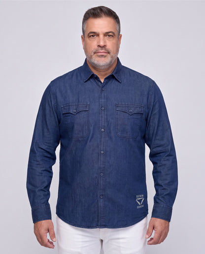 Washed Denim Shirt (Dark Blue)