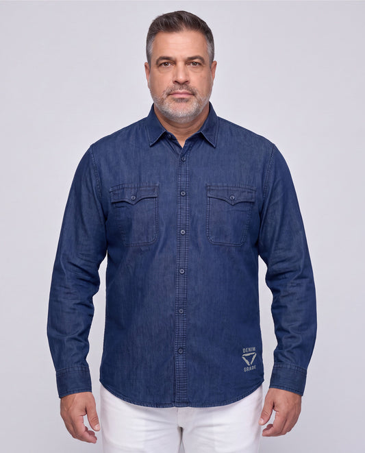 Washed Denim Shirt (Dark Blue)