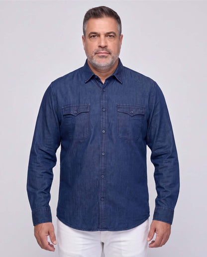 Washed Denim Shirt (Dark Blue)
