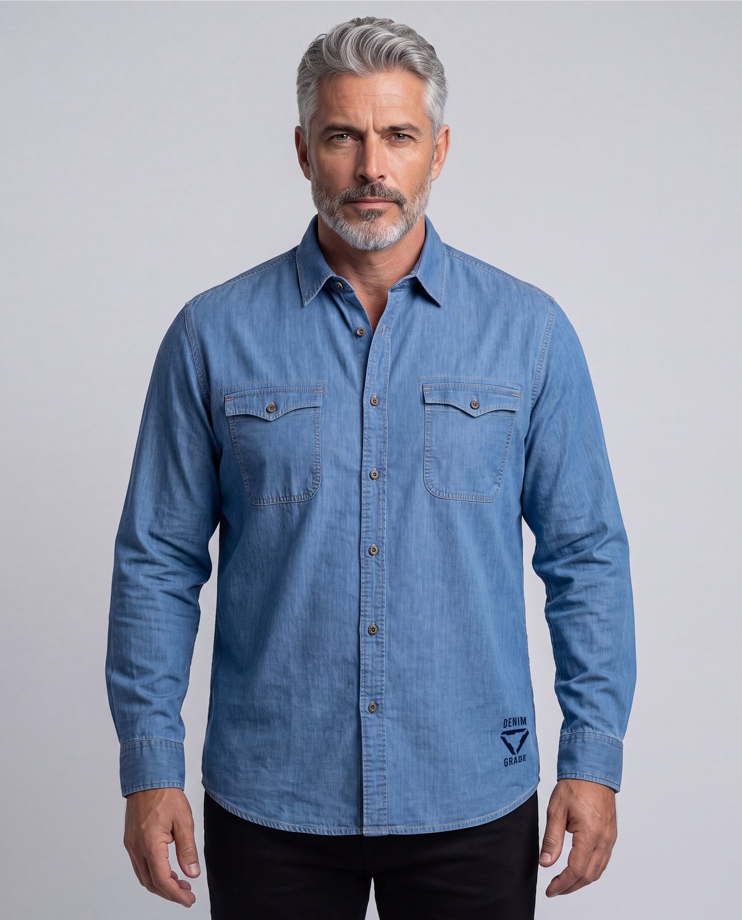 Washed Denim Shirt (Mid Blue)