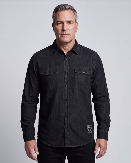 Men's Plus Size Denim Shirt (Black)