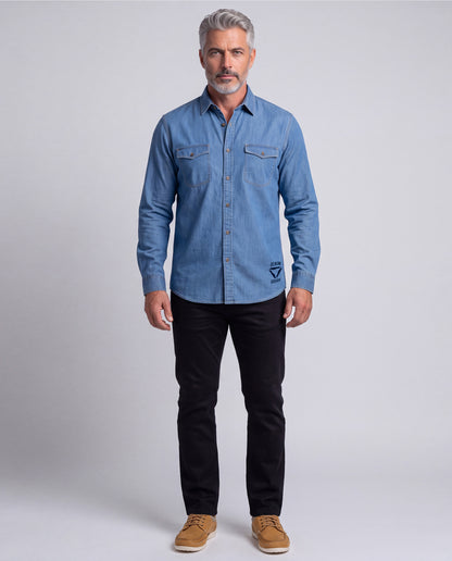 Washed Denim Shirt (Mid Blue)
