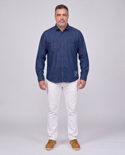 Washed Denim Shirt (Dark Blue)