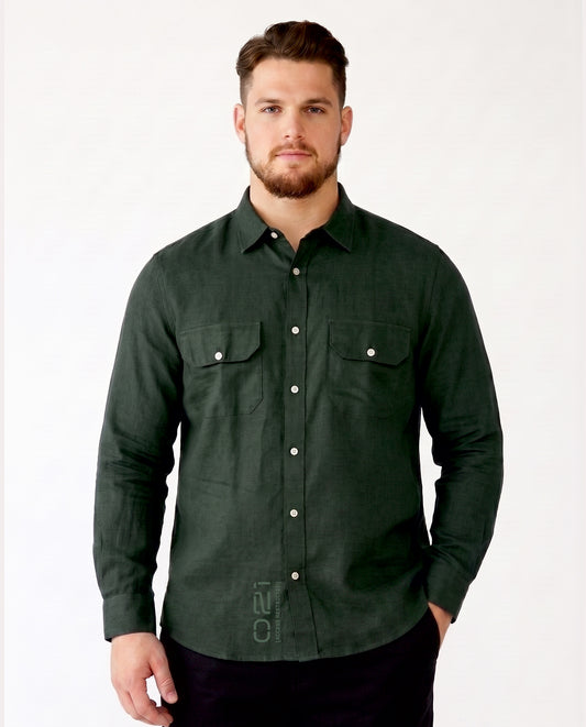 Men's Plus Size Pure Cotton Casual Shirt (Green)