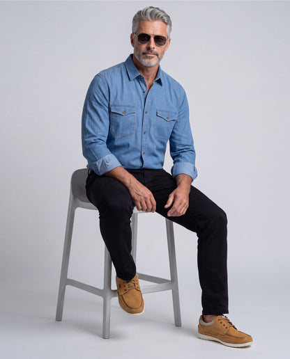 Washed Denim Shirt (Mid Blue)
