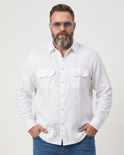 Men's Plus Size Pure Cotton Casual Shirt (White)