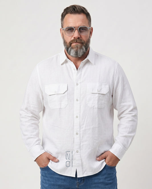 Men's Plus Size Pure Cotton Casual Shirt (White)